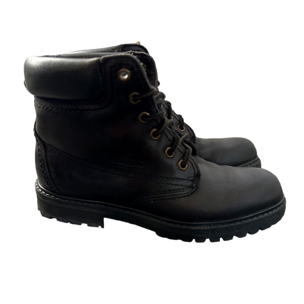 Sebago Silga Boys Black Leather Lace Up Mid‎ Top Hiking Combat Boots Size 6.5M